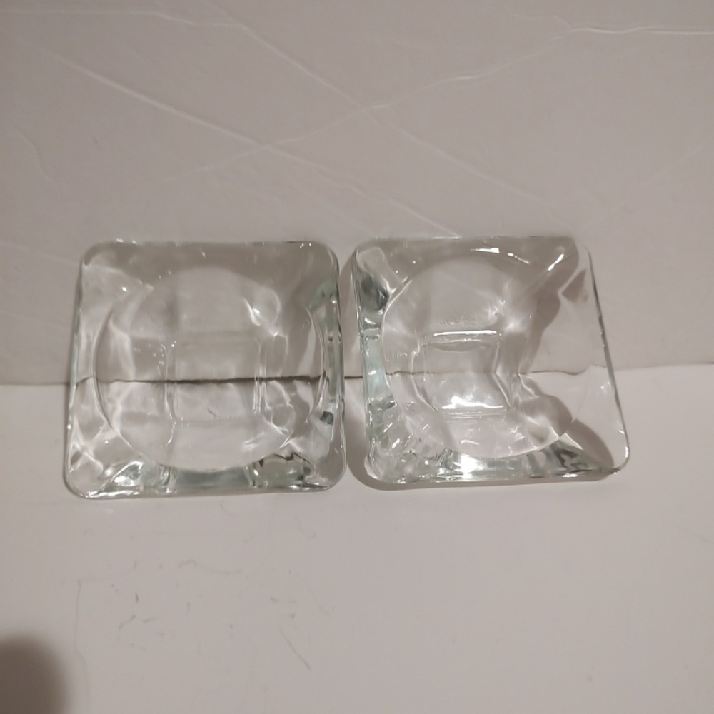 Vintage lot of 2 Clear Square MCM Glass Ashtrays Restaurant BarStyle 3-1/4"3-1/4